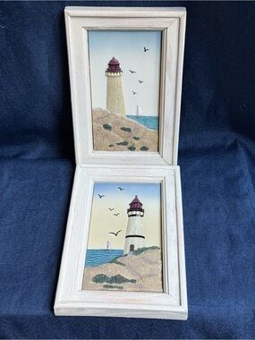 Vintage 1990s Home Interiors 3D Framed Lighthouse Wall Art Set of 2